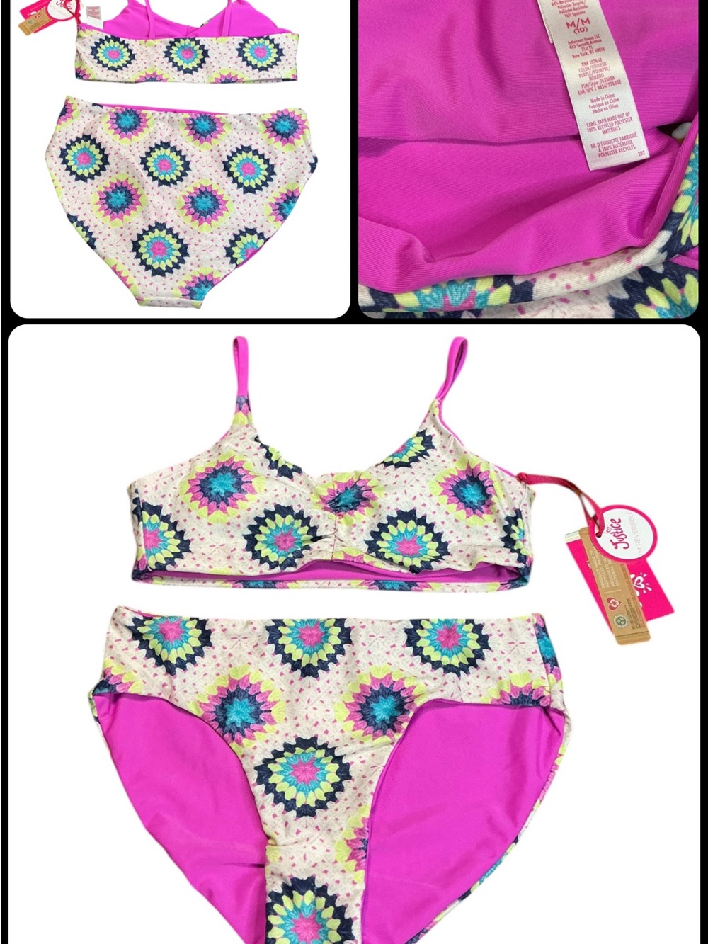 💟 Justice Girls 2 Piece Bikini Swimsuit - New With Tags Size: M(10)